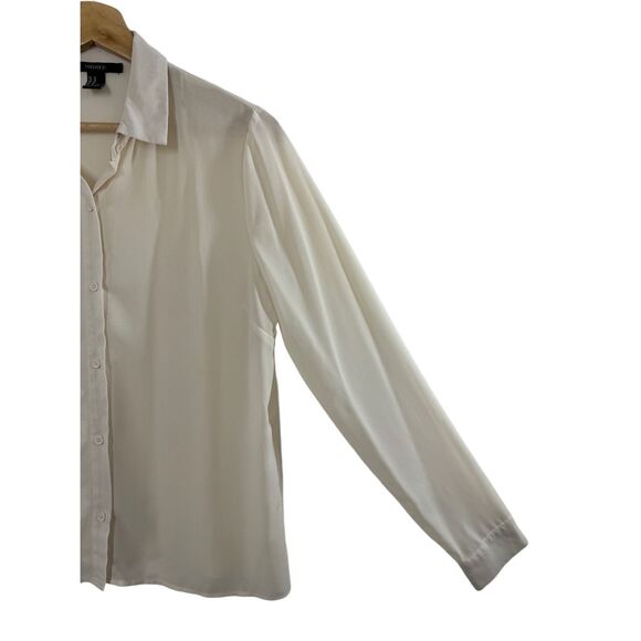 Forever 21 White Long Sleeve Button Up Shirt Size M Collared Sheer Plain - Picture 3 of 9